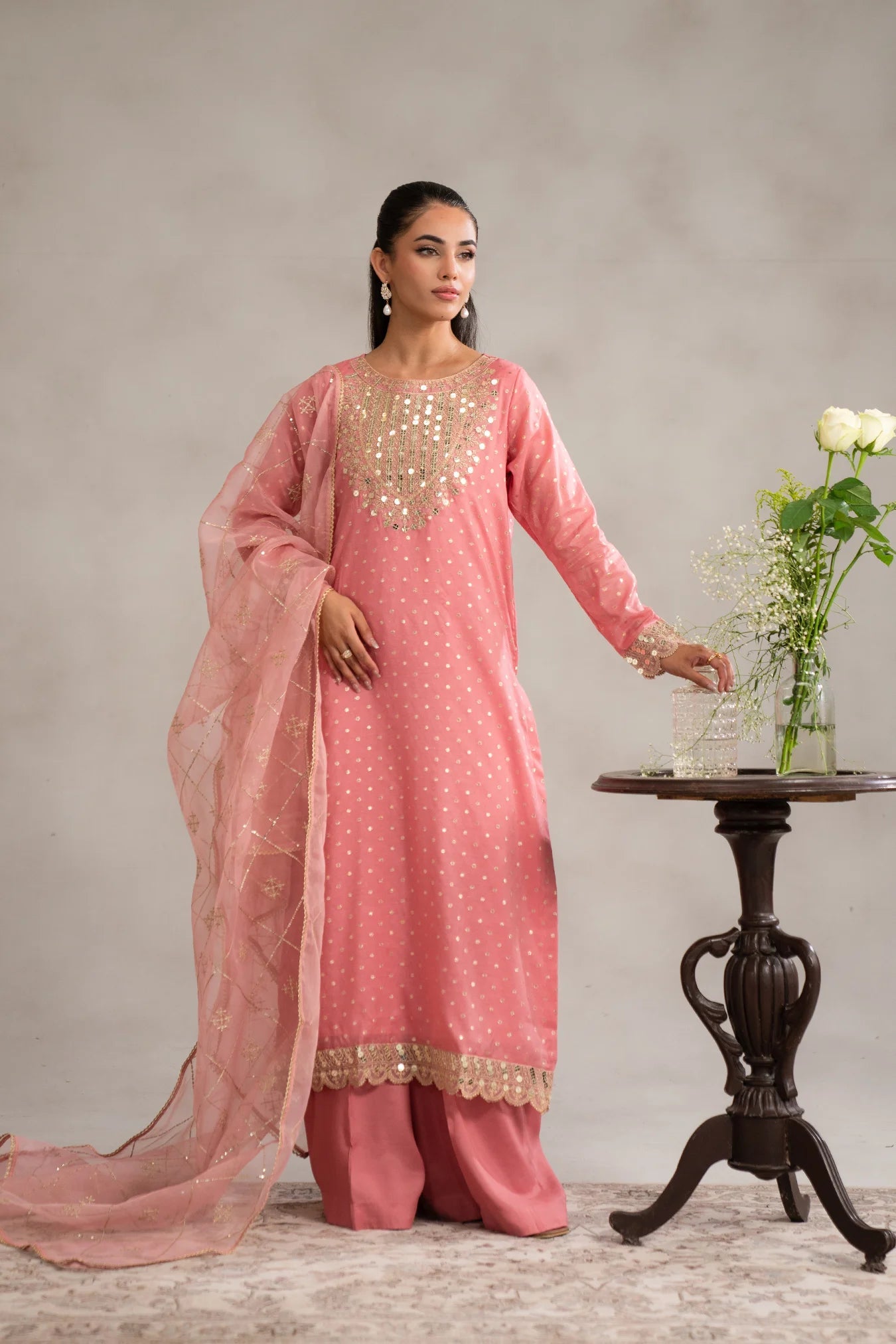 3 Piece Embroidered Badla Suit Pret SS - 25