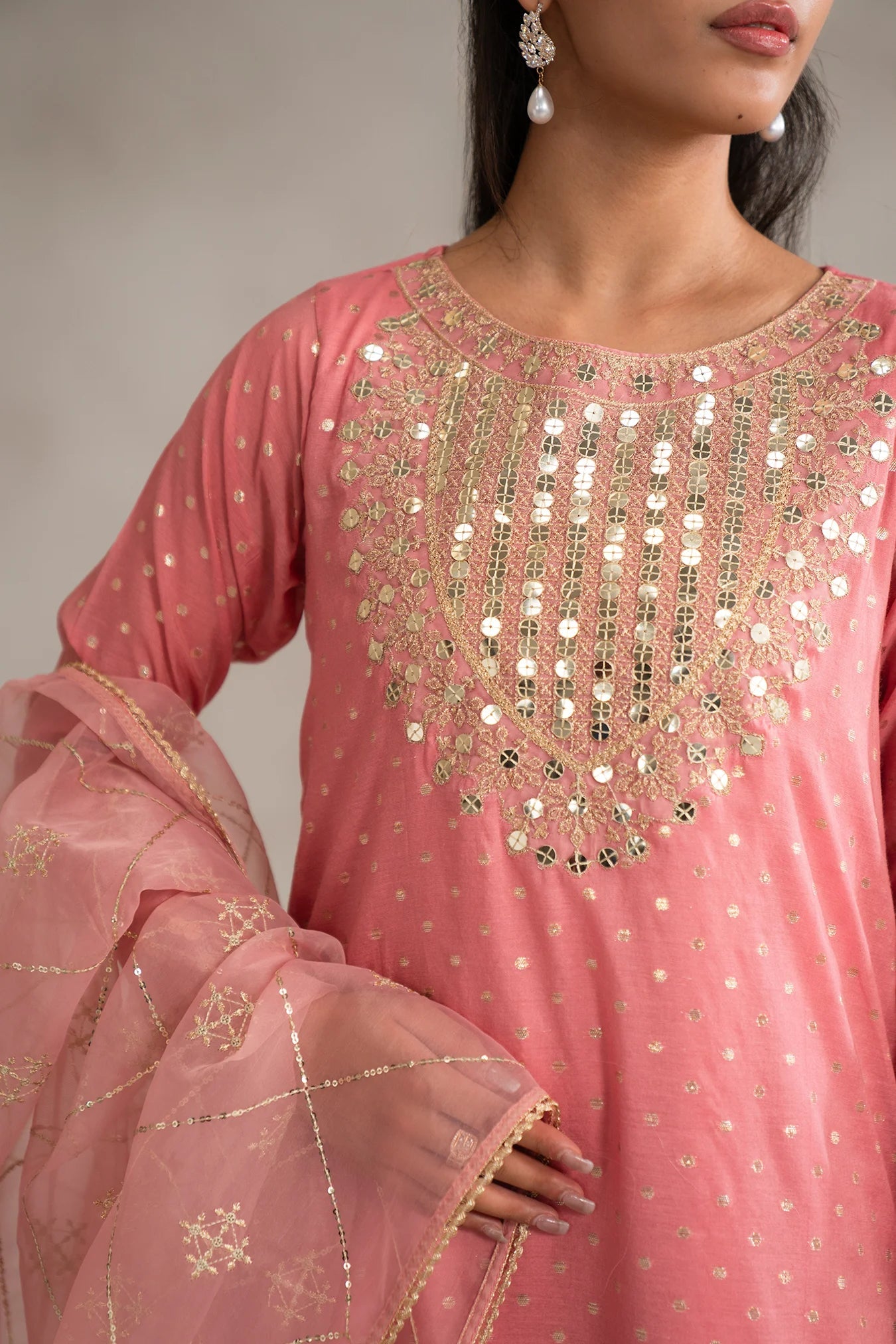 3 Piece Embroidered Badla Suit Pret SS - 25