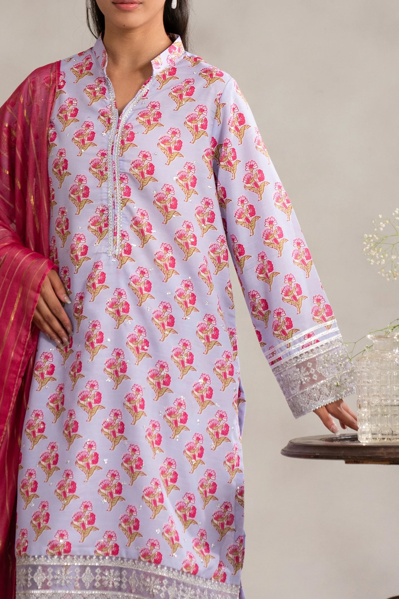 3 Piece Embellished Raw Silk Suit Pret SS - 25