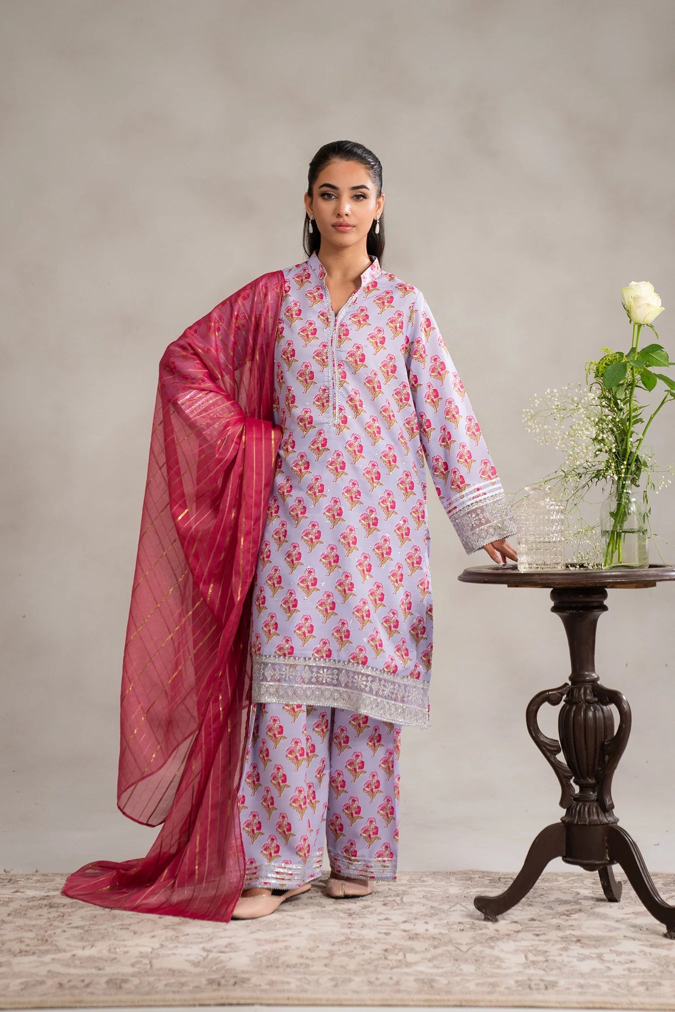 3 Piece Embellished Raw Silk Suit Pret SS - 25