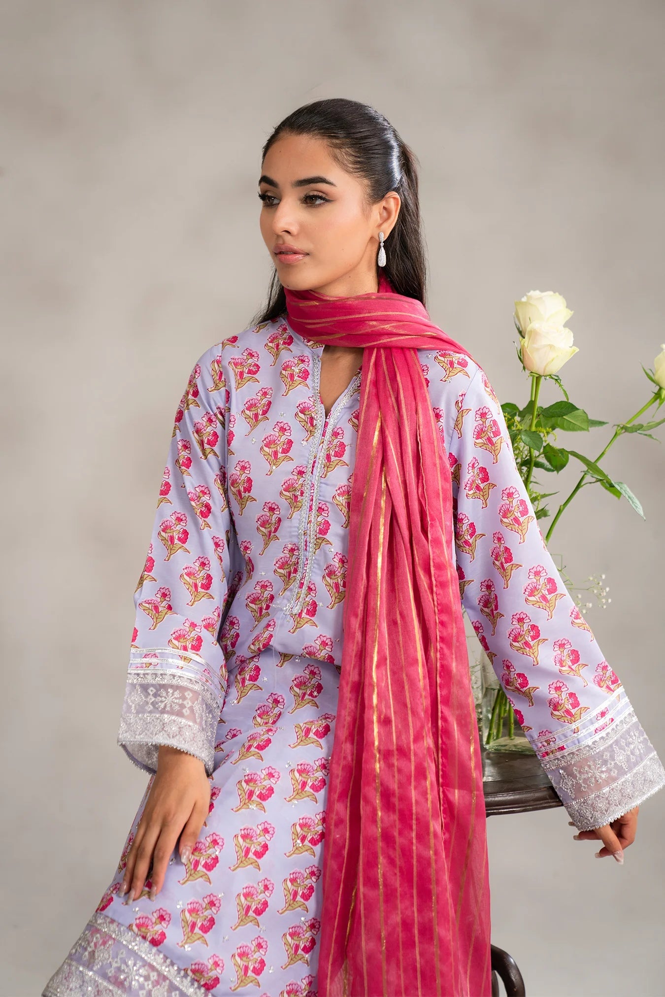 3 Piece Embellished Raw Silk Suit Pret SS - 25
