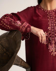 1 Piece Embroidered Raw Silk Kaftan