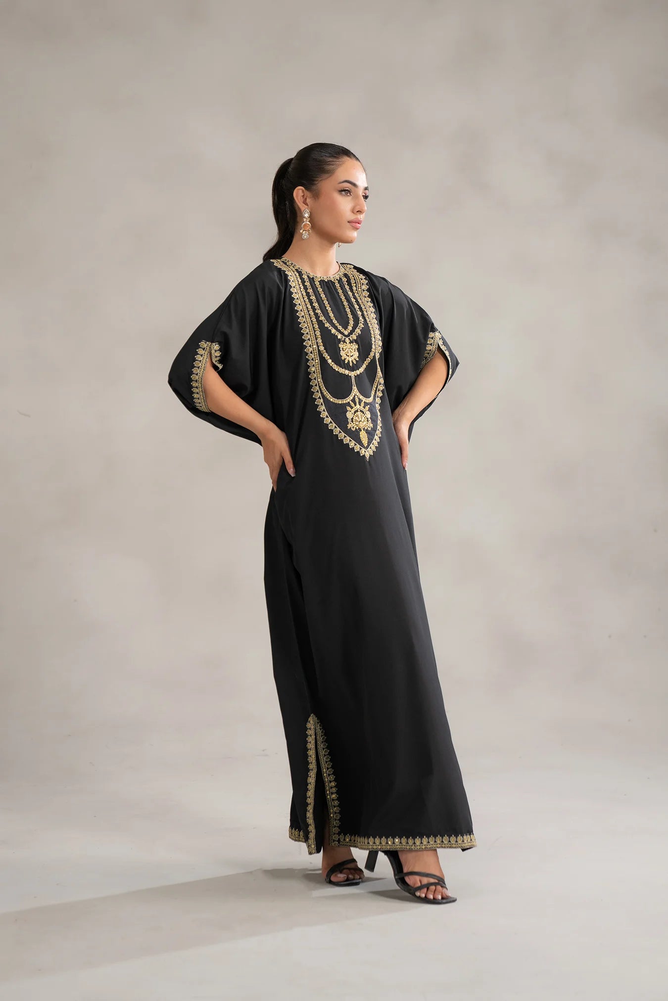 1 Piece Embroidered Raw Silk Kaftan Pret SS - 25