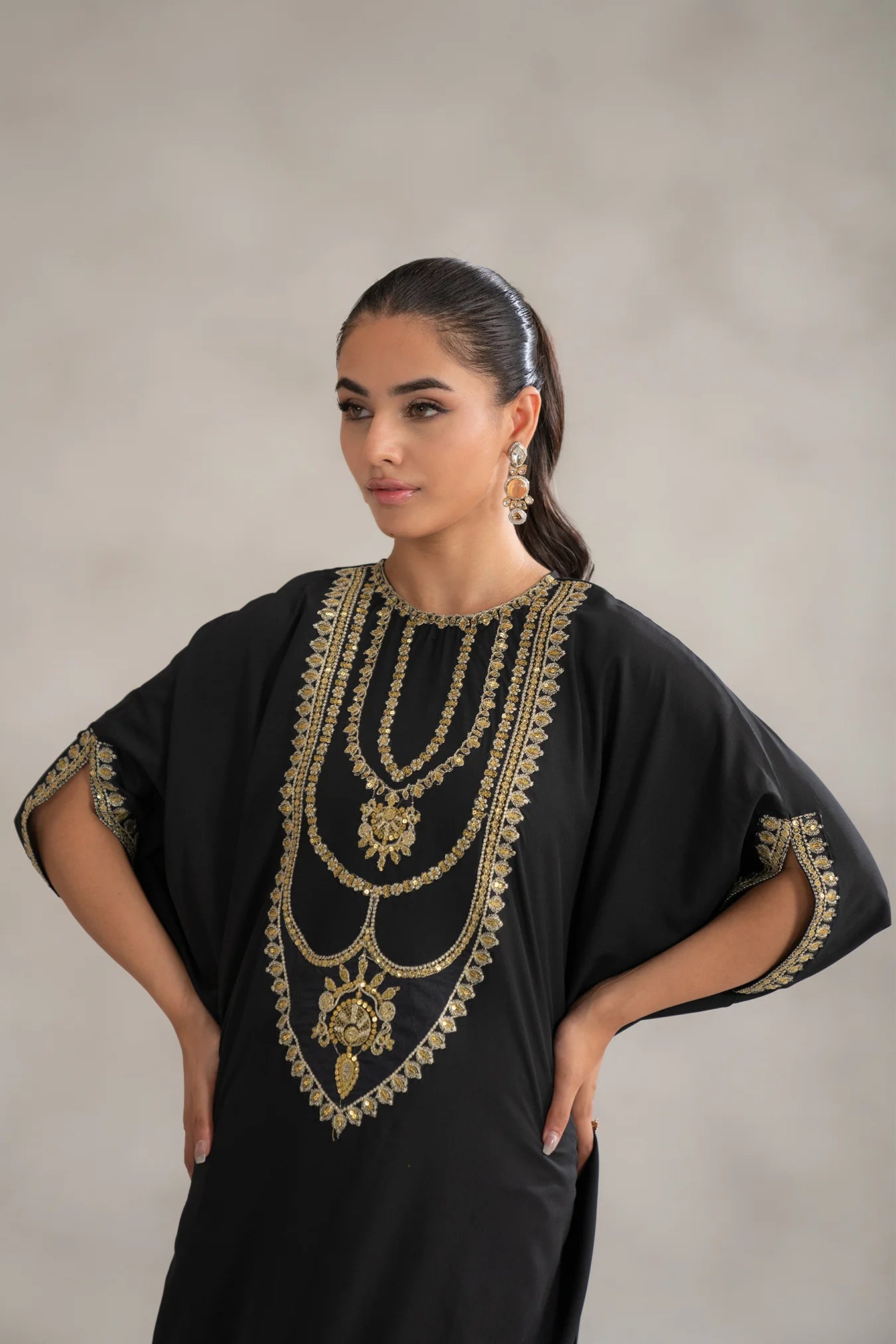 1 Piece Embroidered Raw Silk Kaftan Pret SS - 25