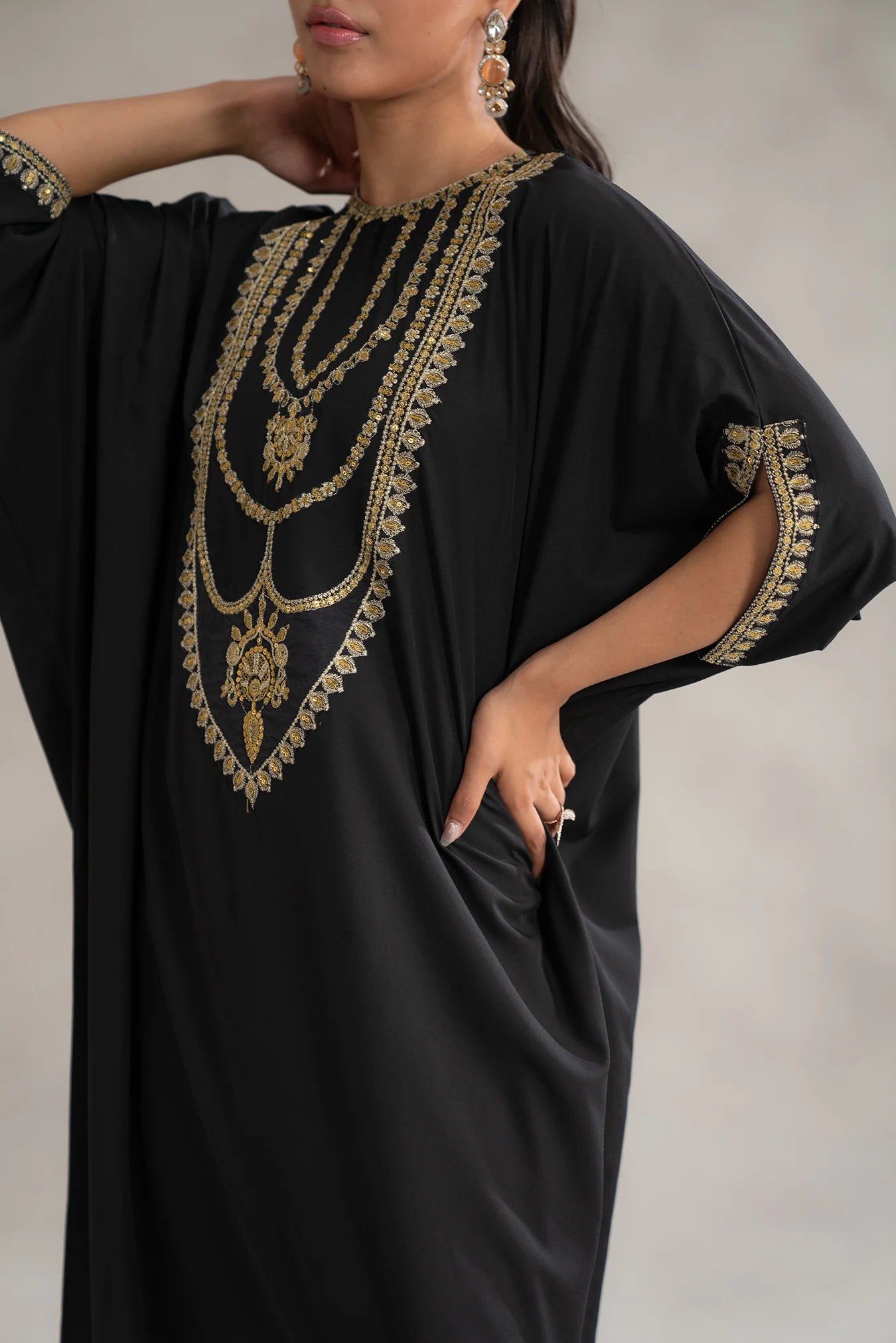 1 Piece Embroidered Raw Silk Kaftan Pret SS - 25