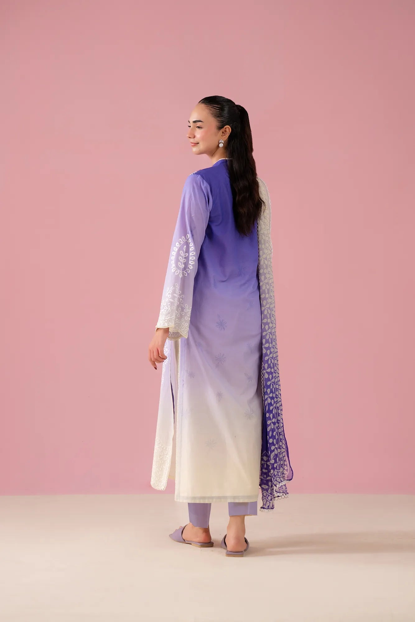3 Piece Embroidered Lawn Suit (Tie and Dye Dress) Unstitched Summer - 25