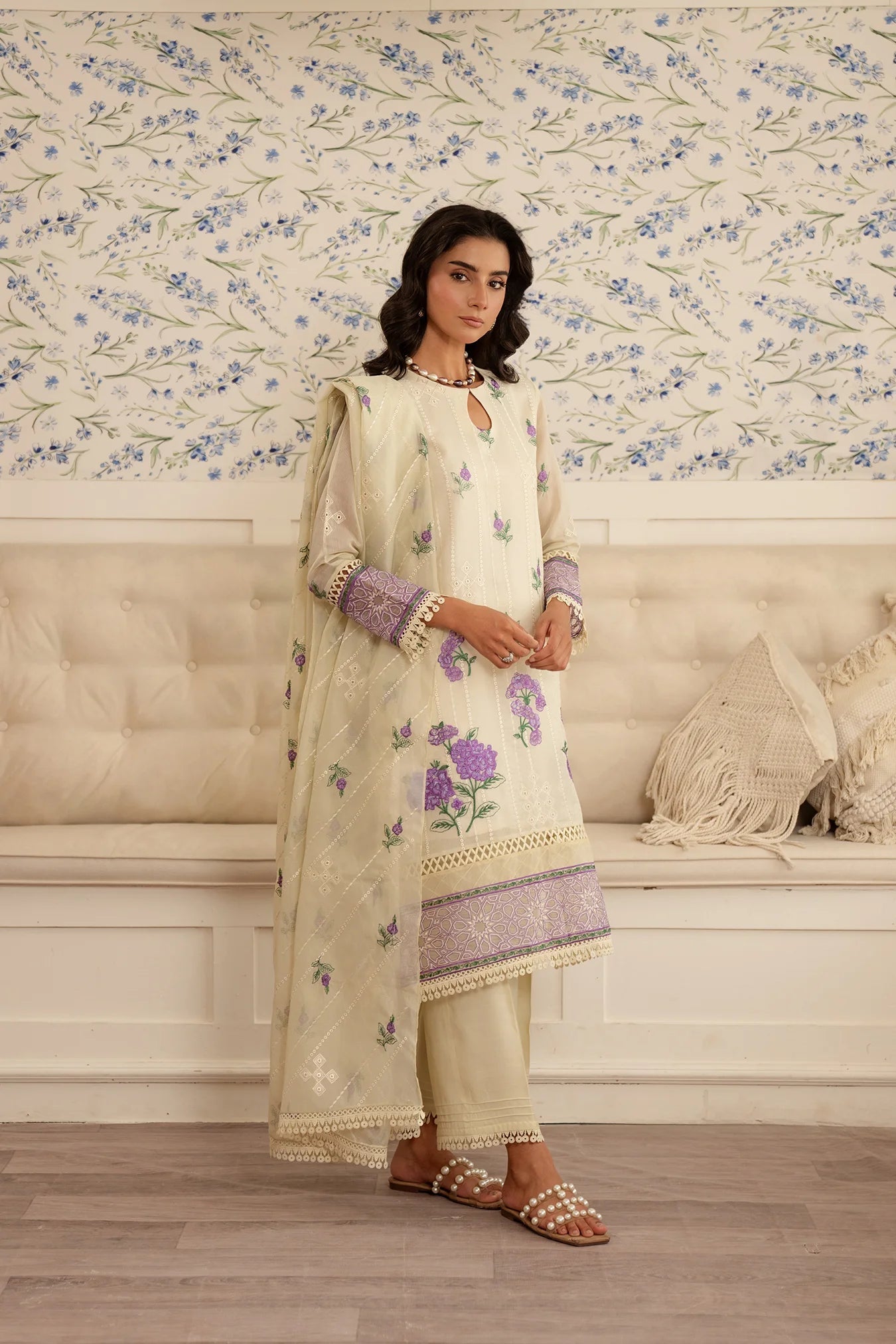 3 Piece Embroidered Cotton Net Suit Unstitched Summer - 25