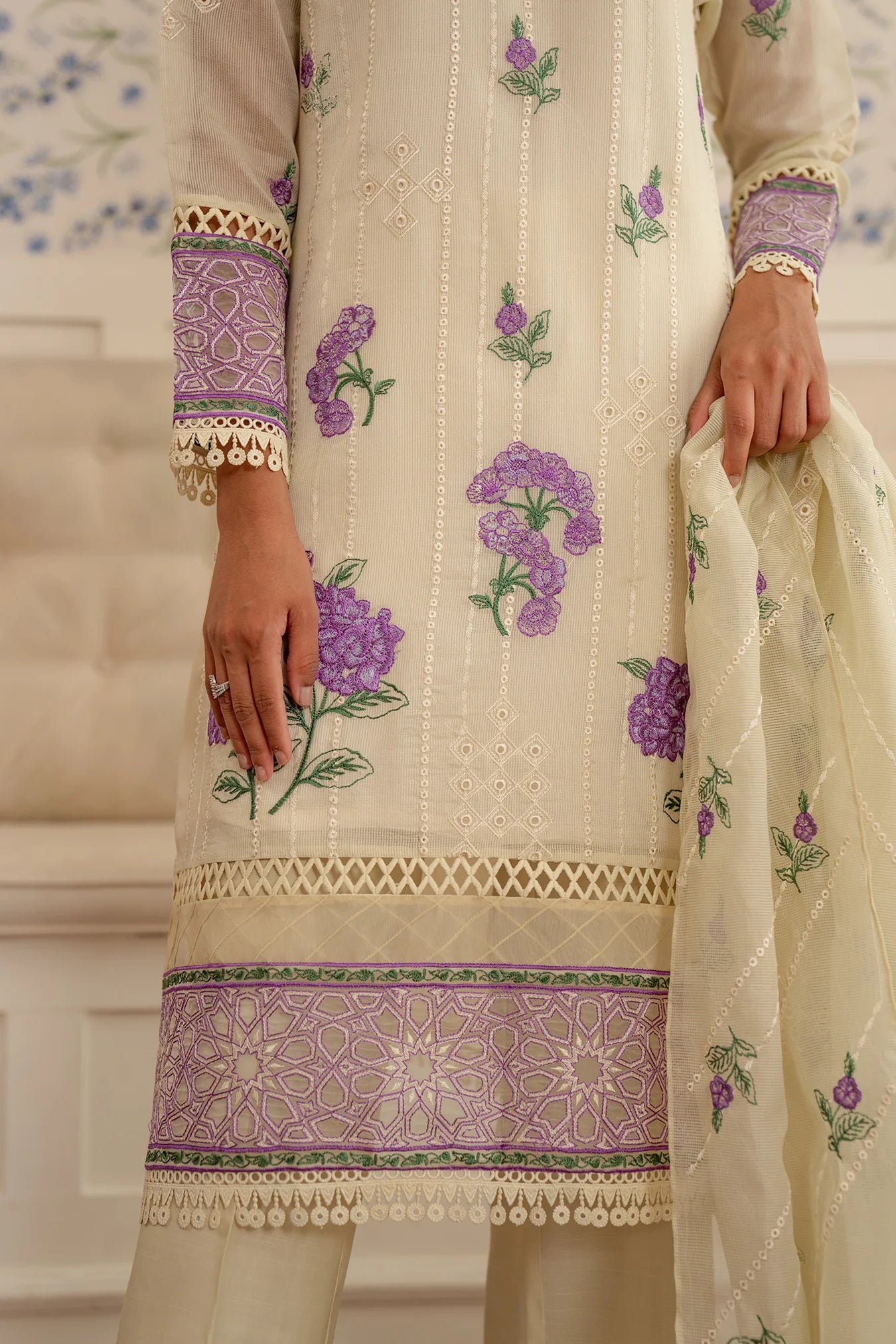 3 Piece Embroidered Cotton Net Suit Unstitched Summer - 25