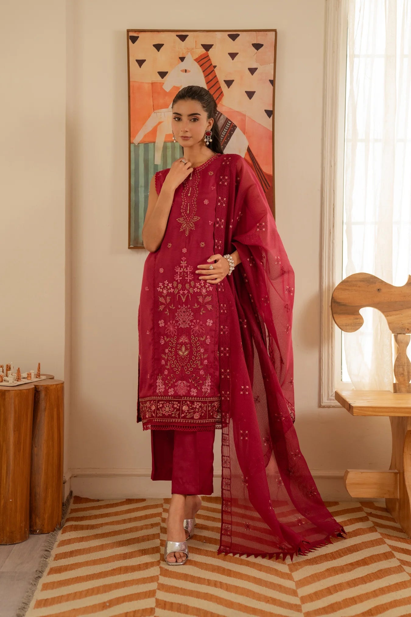 3 Piece Embroidered Raw Silk Suit Unstitched Summer - 25