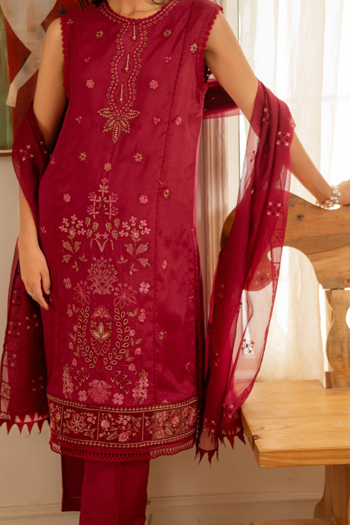 3 Piece Embroidered Raw Silk Suit Unstitched Summer - 25