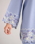 Embroidered sleeve detail blue lawn suit women Beyond East