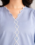 Embroidered v-neckline light blue lawn suit Beyond East Pakistan
