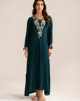 1 Piece Embroidered Raw Silk Kaftan