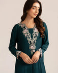 1 Piece Embroidered Raw Silk Kaftan