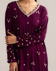 1 Piece Embroidered Raw Silk Kaftan Pret SS - 26