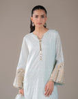 Designer festive 3 piece jamawar suit in sky blue – soft and flowy Pakistani outfit with rich embroidery and elegant finishing.