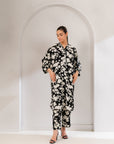 Elegant Black & White Printed Viscose Suit - Perfect for Casual Wear