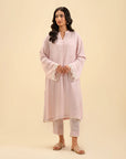 Elegant Pink 2 Piece Suit for Women – Lace-Trimmed Kurta & Trouser Set