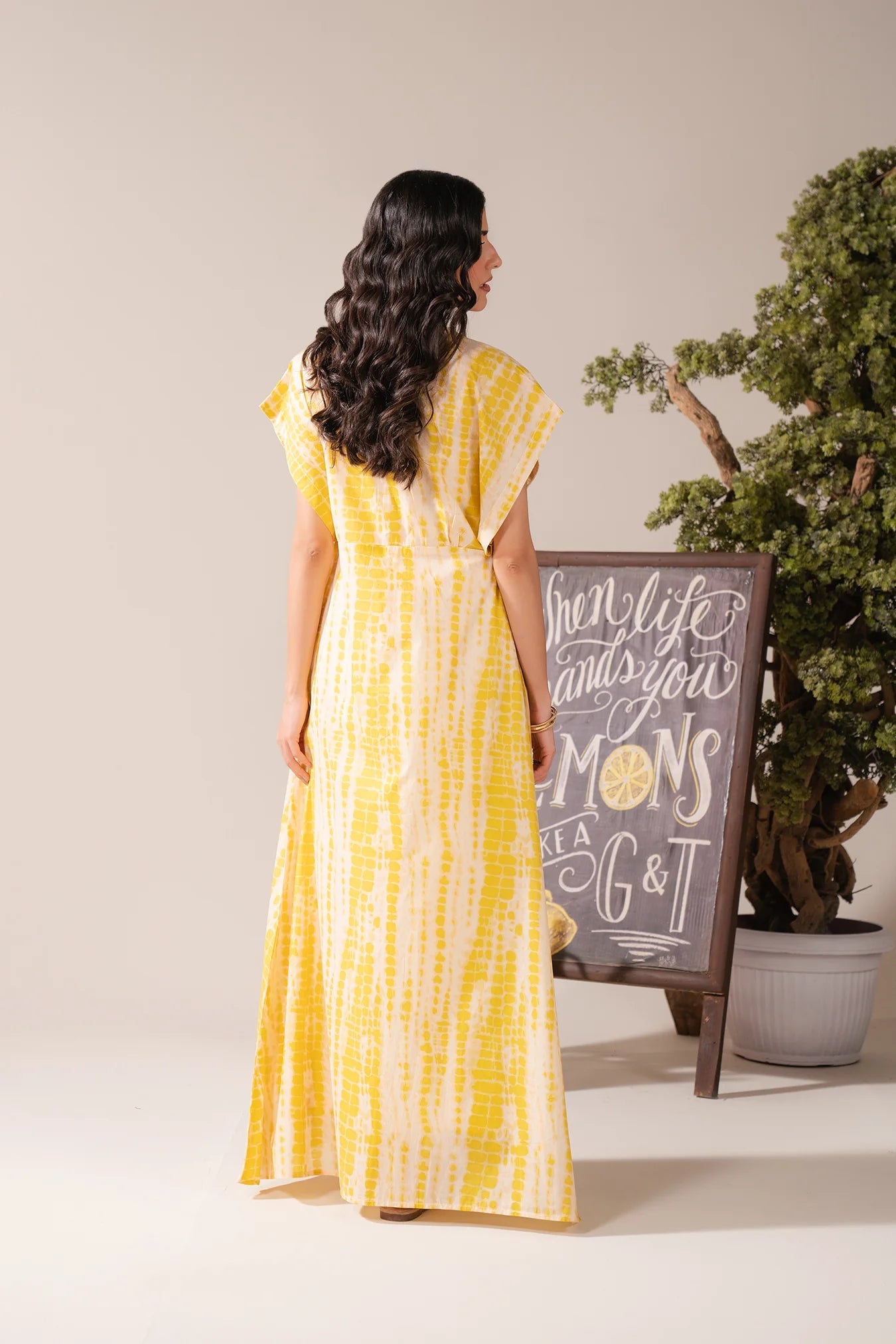 knee length dresses for ladies Embroidered Yellow Pakistani Maxi Eid Dress in Lawn Fabric – Nameera by  Farooq main image 1