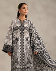 Elegant eastern wear lawn suit in monochrome print for women