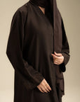 Elegant embellishment detail on sleeve of dark brown abaya – Beyond East WTB161103