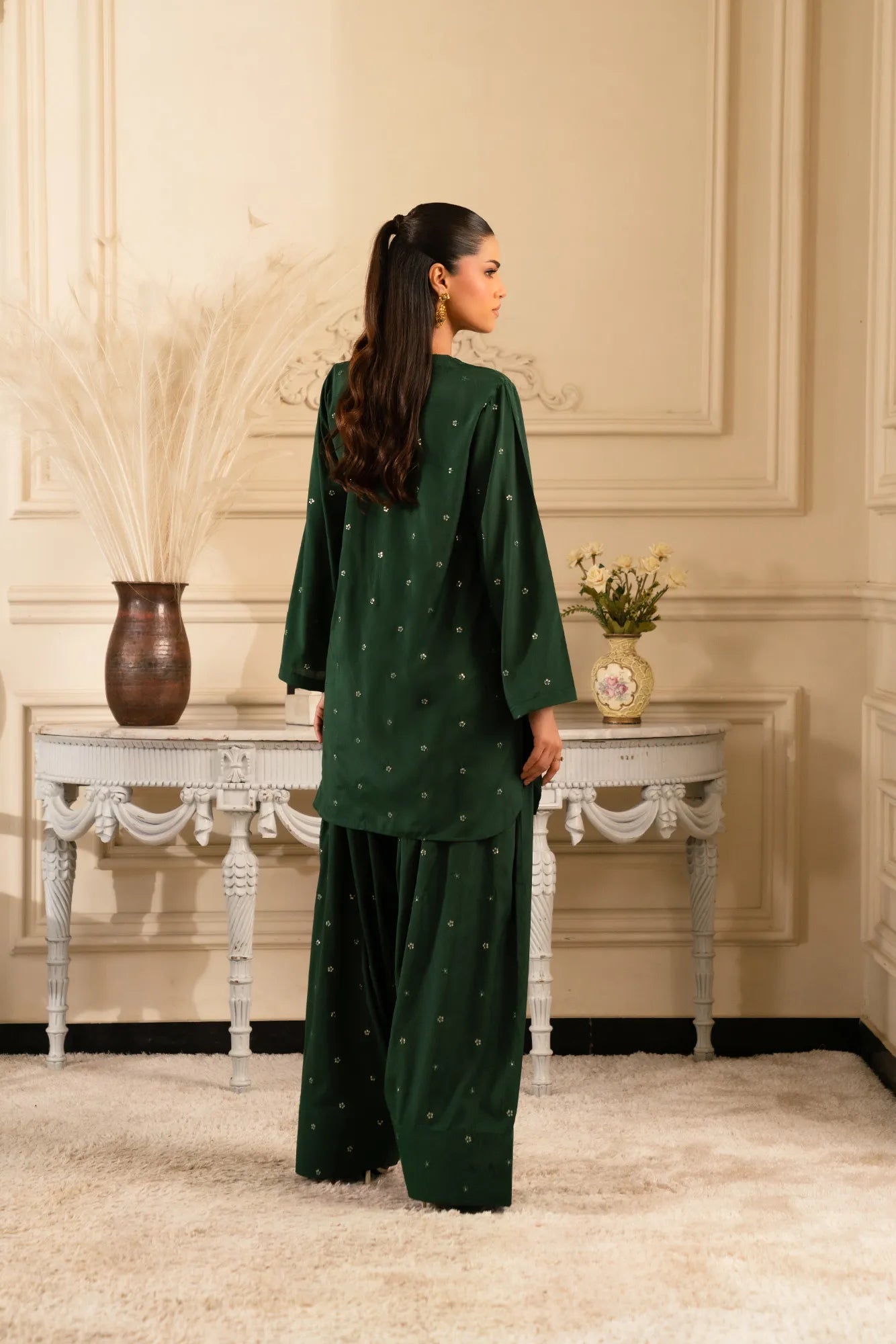 Piece Embroidered Raw Silk Suit - Main Image