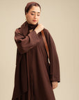 Elegant embroidery detail on sleeve of brown abaya – women's modest fashion Beyond East