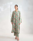 Elegant green 2-piece printed linen suit for women, buy online at BeyondEast.com