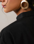 Elegant mandarin collar black shirt for women with relaxed sleeves
