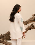 Elegant off-white embroidered khaddar shirt, 1-piece design perfect for formal occasions