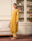 Embroidered Khaddar 2 Piece Suit Mustard