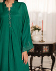 Embroidered Raw Silk Kaftan Dress Pret Winter - 25