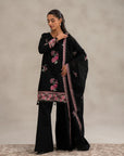 Explore monochrome embroidered lawn suit unstitched - black pink 3 piece Pakistani dress fabric