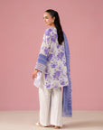 Faisalabad D Ground Market Exclusive – White and Purple 3 Piece Lawn Dress with Voile Dupatta and Cambric Trouser
