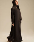 Full-length dark brown modest abaya Side view – women's Islamic wear Pakistan
