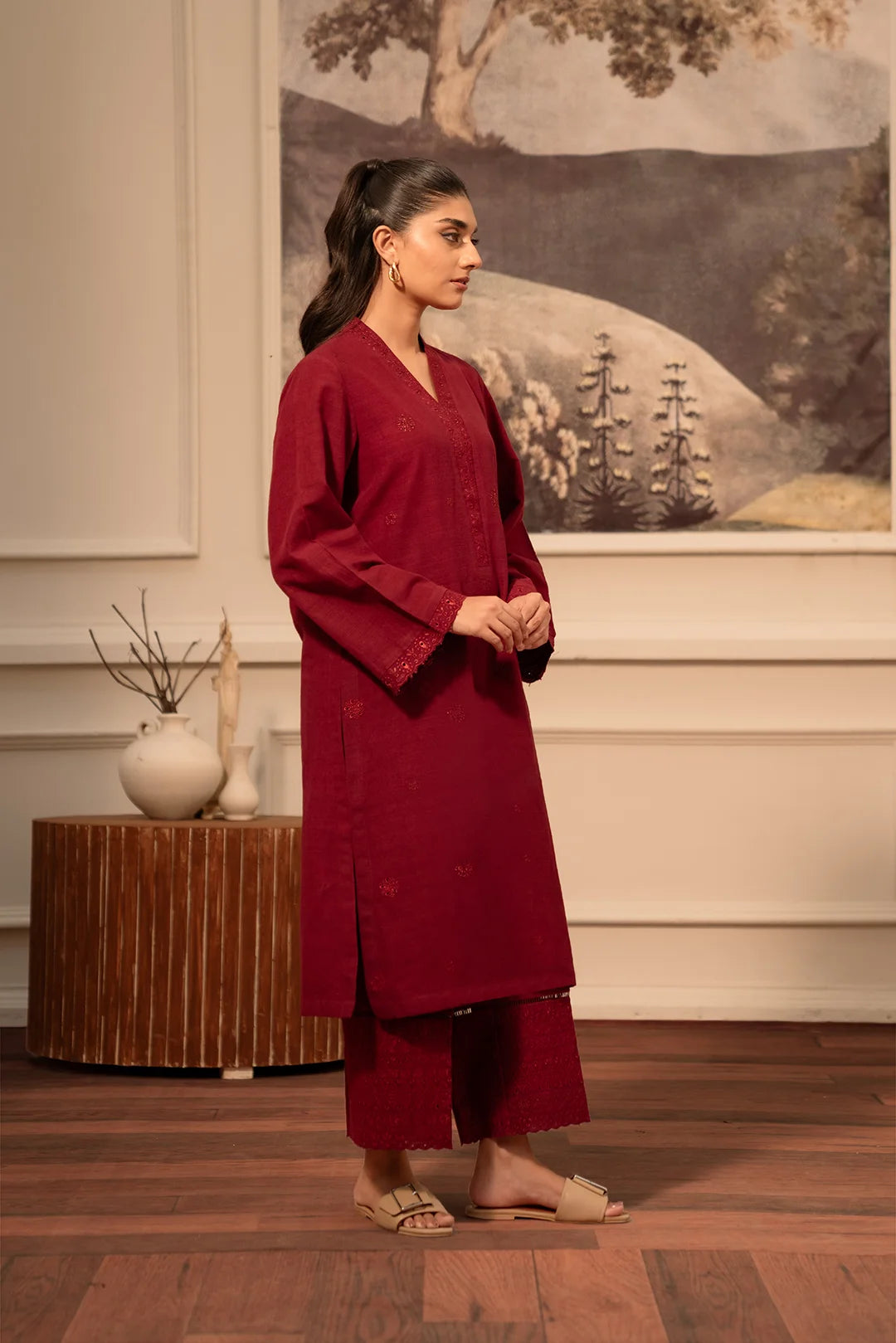 2 Piece Solid Khaddar Suit Pret Winter-24