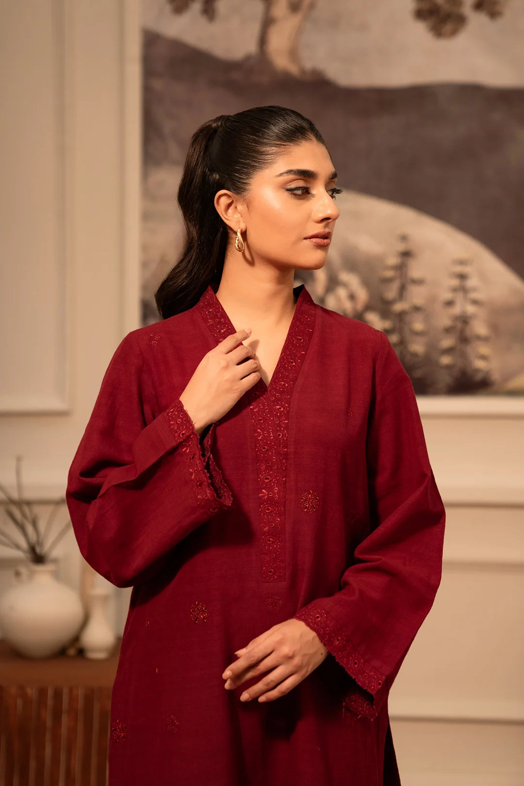 2 Piece Solid Khaddar Suit Pret Winter-24