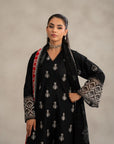 Grab monochrome women kurta set - 3 piece black embroidered lawn suit unstitched tribal design