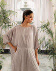 Grey silk kaftan with delicate sequin details - sophisticated evening wear for women