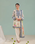 Hyderabad 2 piece lawn suit – elegant ivory unstitched printed lawn shirt with voile dupatta, perfect summer wear for women in Pakistan