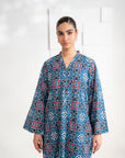 Latest 2-Piece Printed Blue Khaddar Suit for Women – Chic & Breathable for Warm Weather