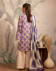Latest Pakistani summer lawn collection – stylish off-white and purple printed lawn shirt with a complementing Monark dupatta for a refined look.