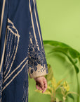 Latest designer unstitched blue cambric suit with silk dupatta, two-piece fabric for Eid collection in Pakistan