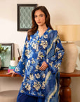 Latest digital printed Pakistani dress – blue cambric shirt with matching tie-dye effect dupatta.