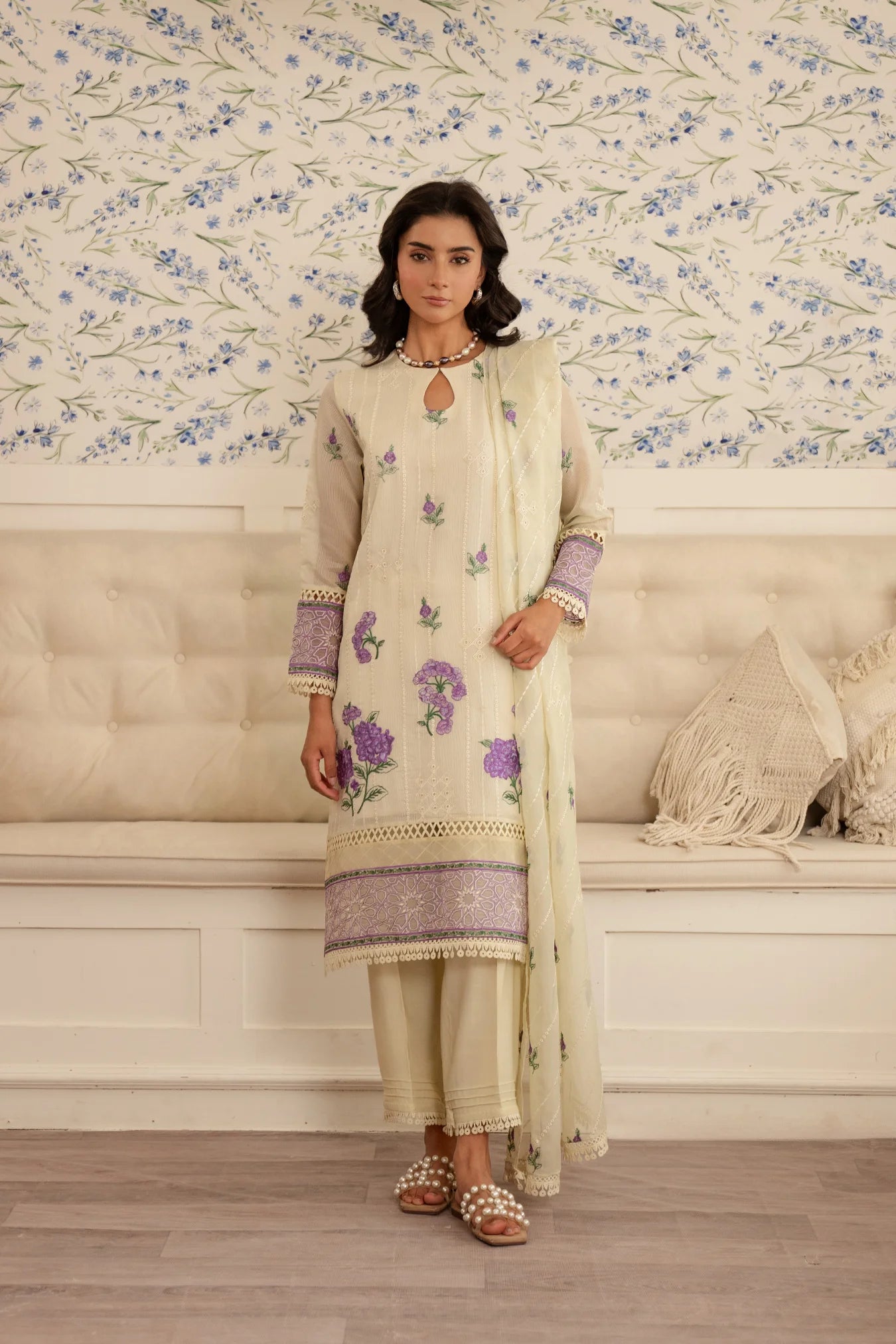3 Piece Embroidered Cotton Net Suit Unstitched Summer - 25