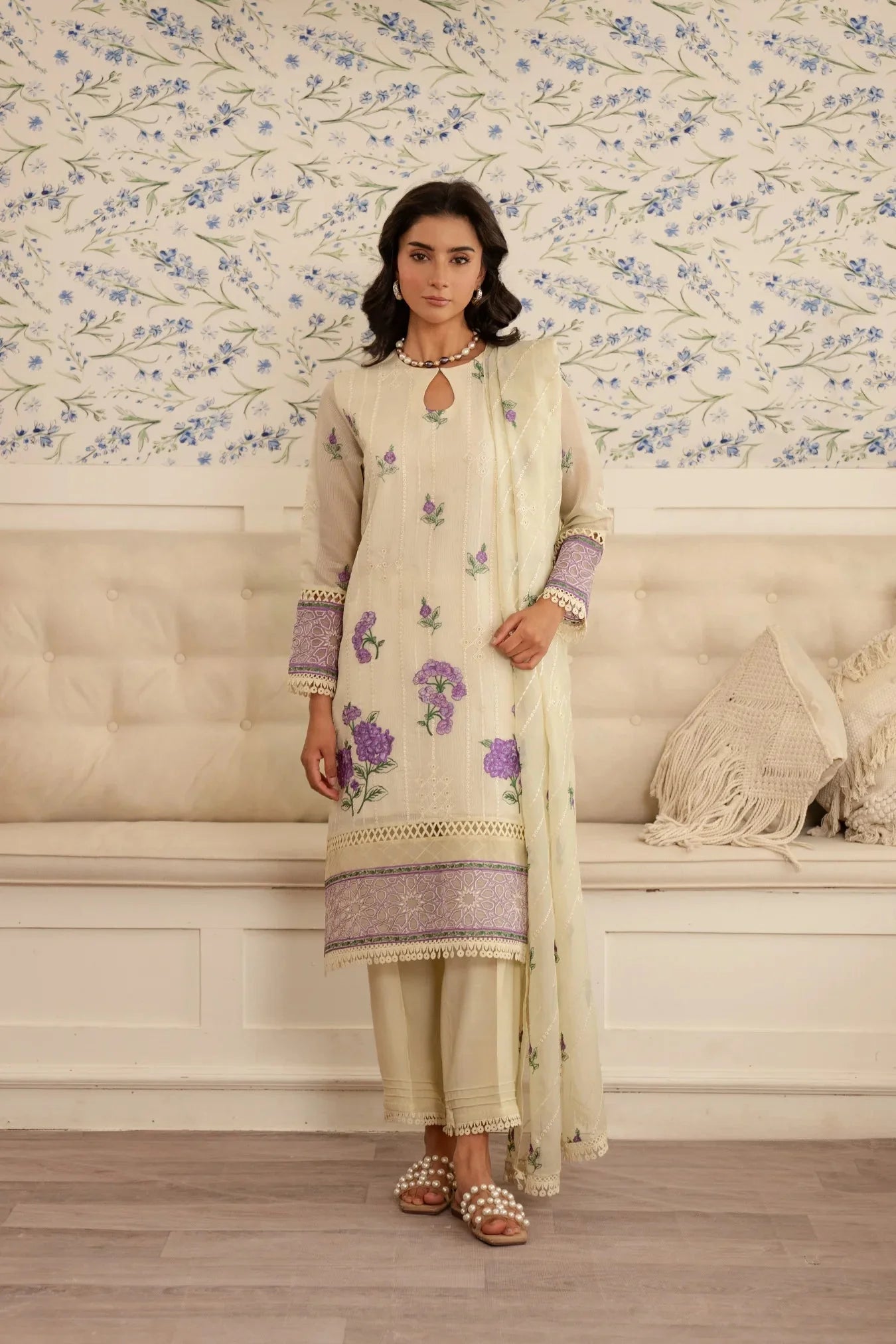 3 Piece Embroidered Cotton Net Suit Unstitched Summer - 25