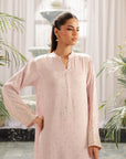Long dresses pakistan style - blush pink sequined maxi dress with straight pants and dupatta set