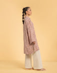 Loose fit linen shirt for women in soft pink floral design