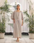 Luxurious grey silk kaftan with sequin embellishments - elegant evening dress for women