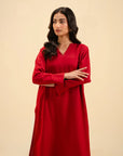 Luxury raw silk 2 piece suit – bold red color perfect for any occasion.
